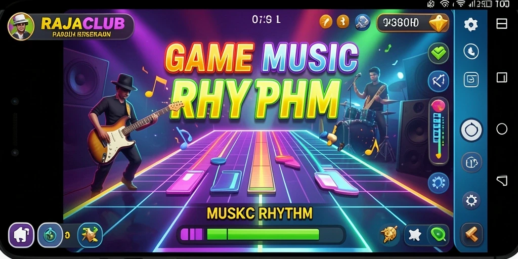 Tampilan antarmuka RAJACLUB yang menarik dan dinamis dalam gameplay Musik Rhythm.