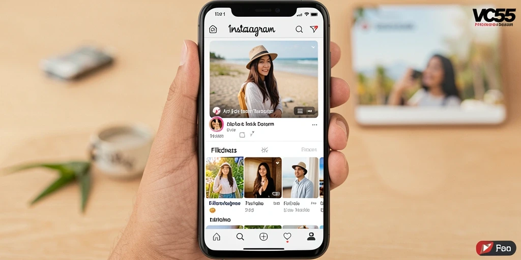 Tampilan antarmuka VC55 dengan berbagai pilihan filter Instagram.