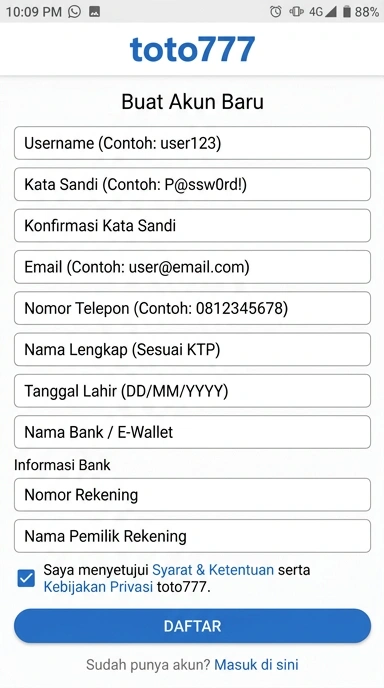 Cara Mudah Membuat Akun Baru di toto777
